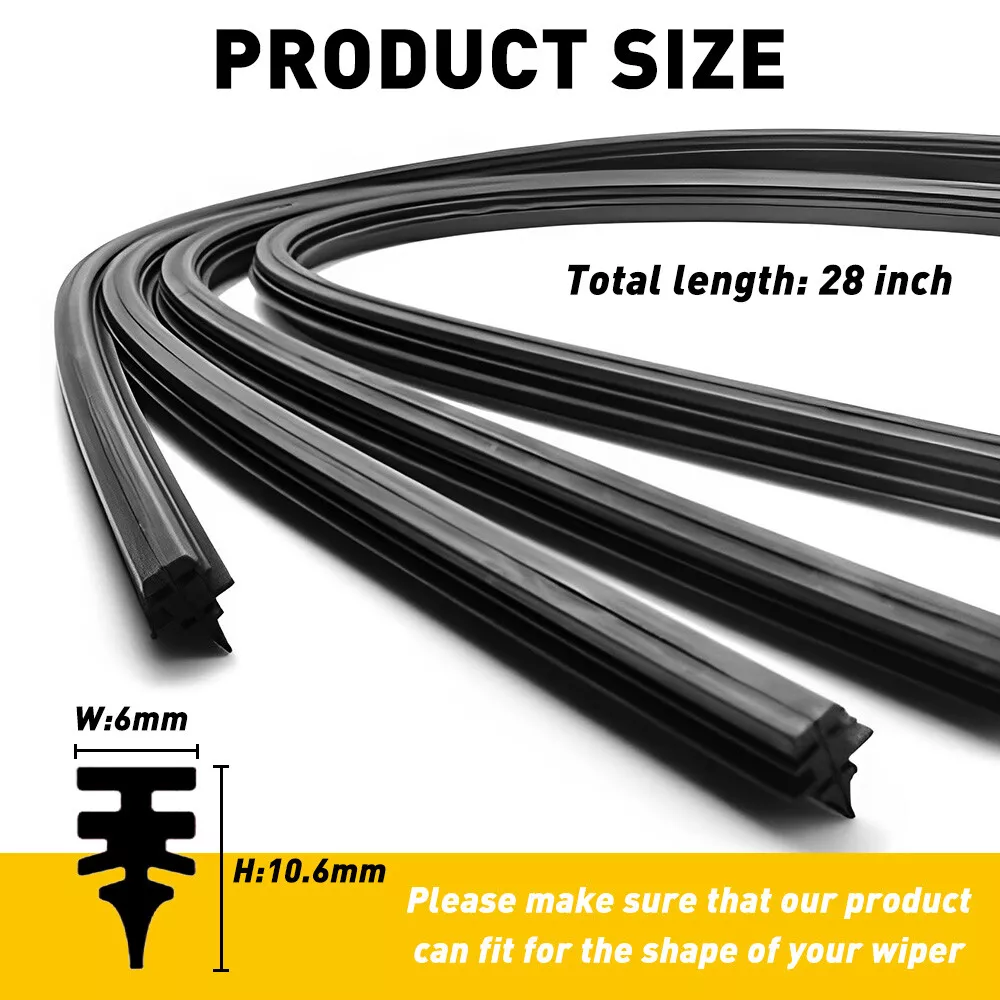 4Pcs Universal Auto Car Bus Rubber Frameless Windshield Wiper Blade Refills 28in