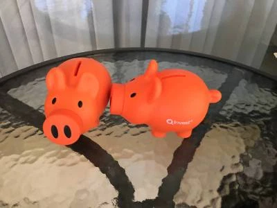 2 X Orange Piggy Banks Money Boxes Removable Snout Q Invest - 