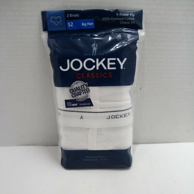 Jockey Classics Big Man Briefs Size 52 (2 Pack) White Y-Front Fly