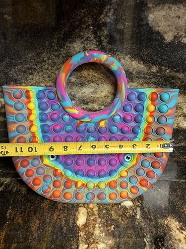 Pop It Fidget Rainbow Rubber Purse Bag Blue Eyes Beach Travel Vibrant Colors - Picture 4 of 5