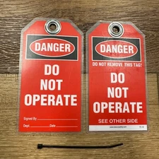 Idesco Safety T1-15 Lockout Tags (Pack of 4) Danger Do Not Operate w Zip Ties