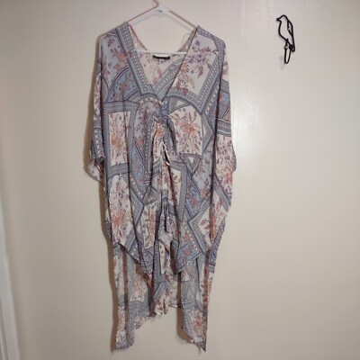 Final Touch Sz S Made in USA Floral Dolman Sleeve Cover-Up High-Lo Kaftan