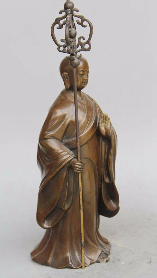 Китайская статуэтка Будды из чистой бронзы Тан Сен Цзанг Кситигарбха Бодхисаттва - Изображение 2 из 4