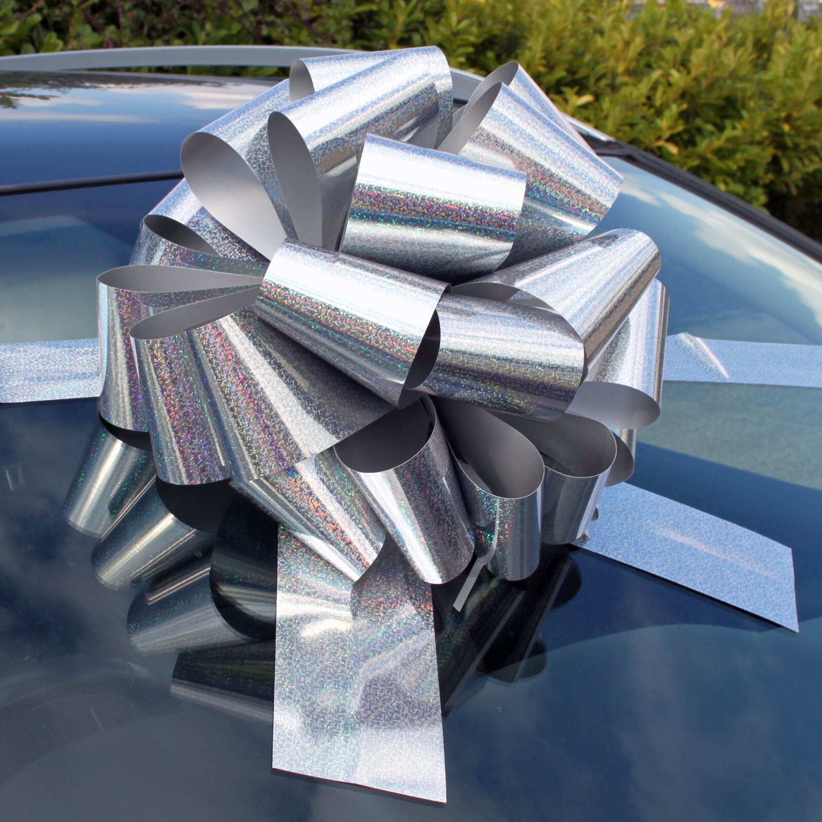 BIG SILVER CAR BOW - Mega Giant Extra Large Bow, Birthday Presents, XMAS Gifts