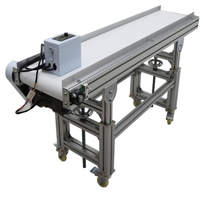 59 x11.8  PVC Flat Belt Conveyor Height Adjustable with Baffle Double Guardrail