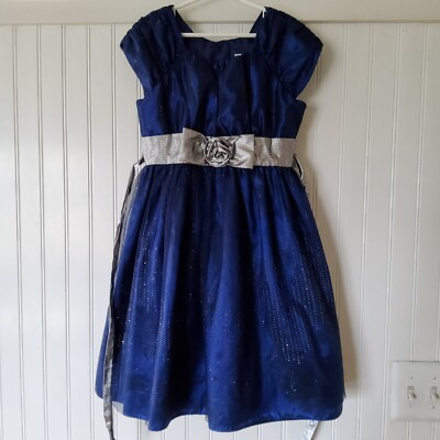 Jona Michelle Girls Child Navy Blue Dress Size 8 Sparkles Silver Button  Holiday | eBay