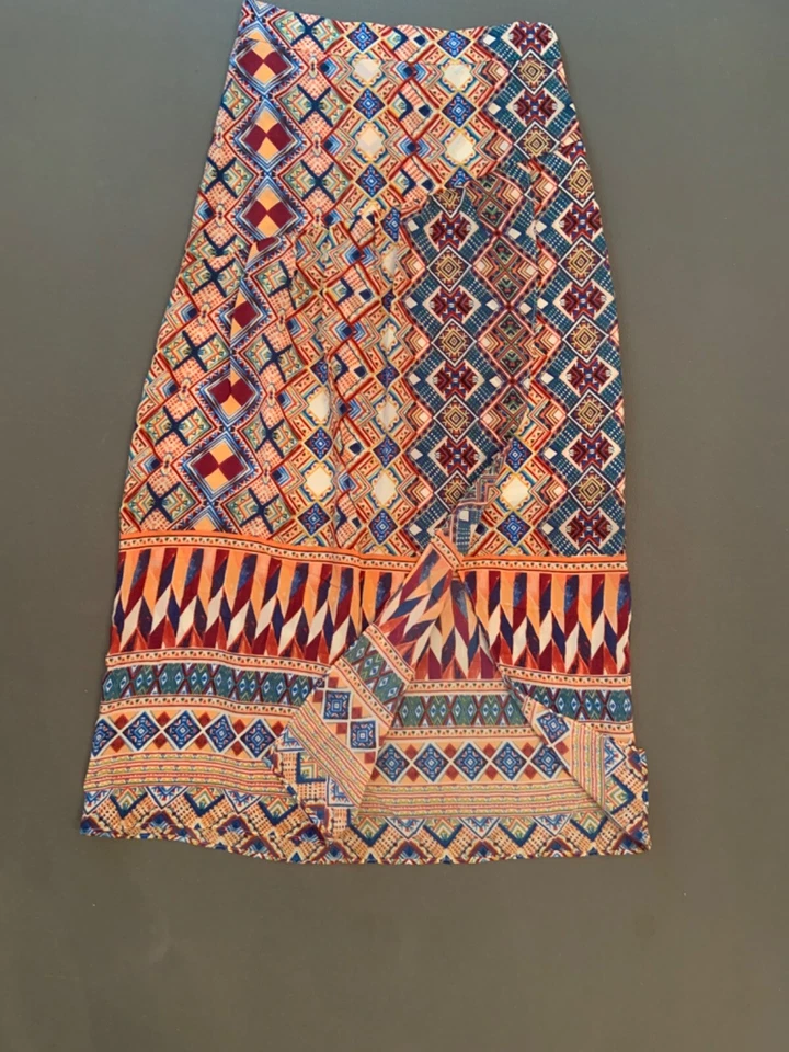 Falda de seda Anthropologie para mujer 2 azul rojo tribal suroeste oficina brunch Foto 2 de 4