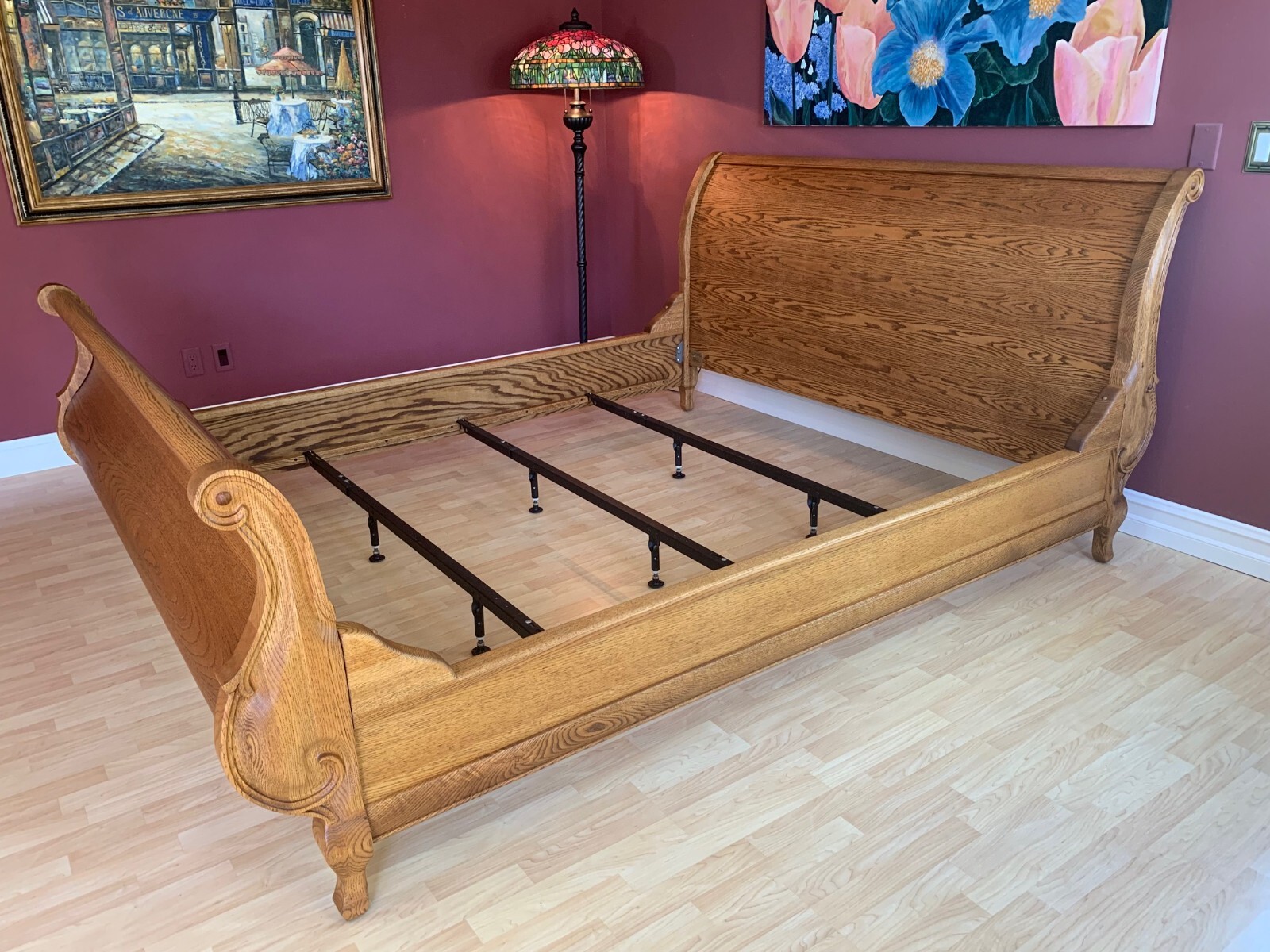 OAKWOOD INTERIORS VERSAILLES "SLEIGH BED" CALIFORNIA KING, SOLID CARVED