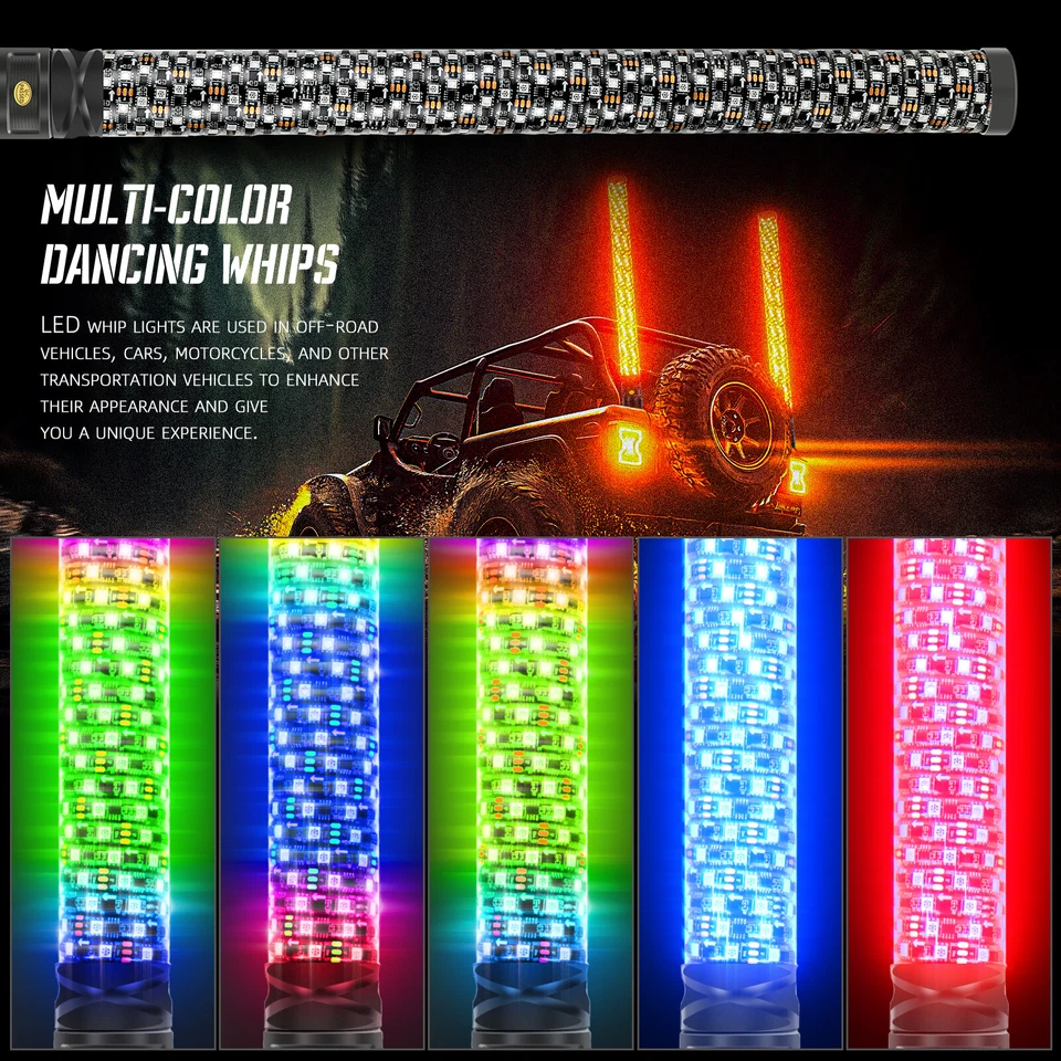 Luces látigo de 1,8" Fat 3 pies antena de persecución RGB señal de giro para Western Star 4900 Foto 2 de 4