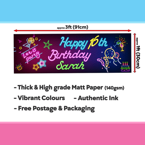 Personalised Neon Banners Birthday / Celebration - Any Name & Age x 2 - Picture 2 of 3