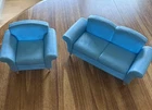 Vintage 2002 Mattel Barbie Doll House Furniture Living Room Blue Arm Couch Set