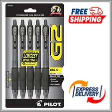 Pilot G2 Premium Gel Pens, Black Pens, Bold Point 1 mm, Pack of 5, Black
