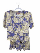 Vintage Jaclyn Smith Floral 2 Piece Short Set Medium Purple Yellow Cottagecore
