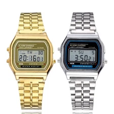 Water Proof Vintage Retro Digital Watch GOLD For Men & Women w/ Alarm Stop Watch