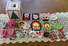 Lot Of 20 Vintage Christmas Plastic Canvas Needlepoint Variety