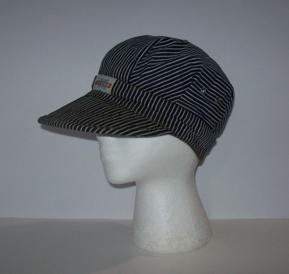 Sombrero de mezclilla conductor de ferrocarril a rayas soldador hecho en Unión K resistente de colección Foto 3 de 4