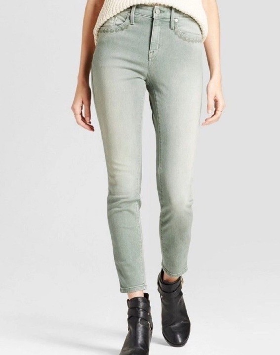 Mossimo Denim Sage Green High-Rise Power Stretch Skinny Jeans Size 00