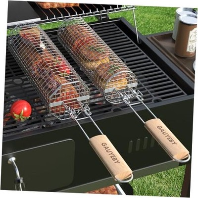 Rolling Grill Basket, 2PCS Grill Baskets for Outdoor 2PCS (Round+Octagon)