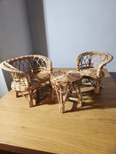 Vintage 1970’s Dolls Wicker Rattan Patio Set, Sofa , Chair & Table. Sindy Size