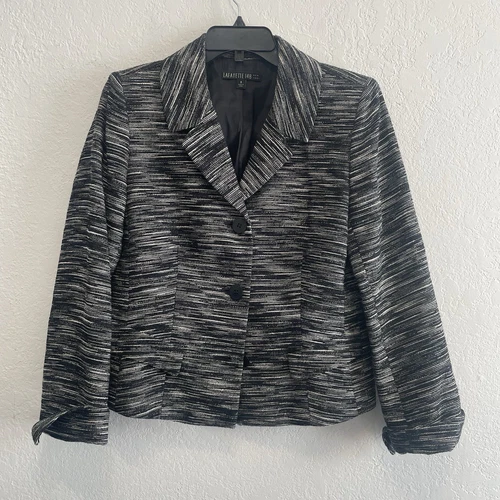 OFF WHITE Giacca blazer tweed nero bianco sporco donna Lafayette 148 New York taglia 8