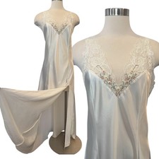 Victoria  s Secret Silky White Embroidered Vintage Bridal Maxi Gown Slip Dress L