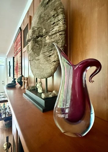 Vintage Flavio Poli Murano Sommerso Faceted 1950’s  Glass Vase Purple & Blue MCM