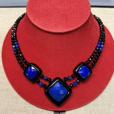 Jay King Sterling Lapis & Onyx Statement Necklace 