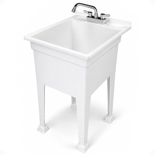 UTILITYSINKS Plastic 18” Freestanding Utility Sink w/Swing Faucet, White (Used)