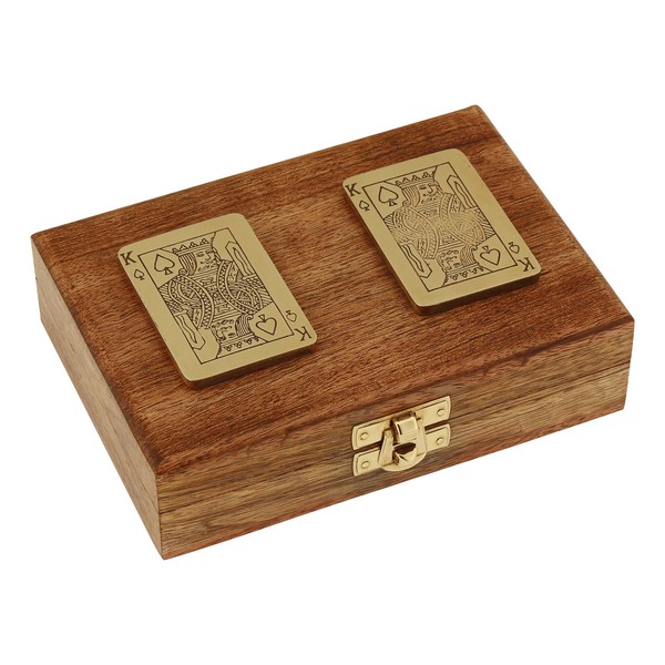 Spielkarten In Holzbox Kartenspiel Aus Mango-Holz/Messing 15 X 11,5 Cm Sea-Club-image