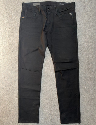 BNWOT Replay Anbass Hyperflex Black Denim Designer Mens Jeans | 36W 32L