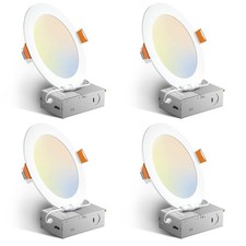 4 Pack 6 Inch 5CCT Ultra-Thin LED Recessed Ceiling Light with Junction Box, 2700