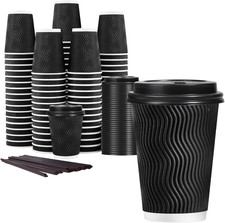 12 Oz Disposable Coffee Cups with Lids, 50 Pack Insulated Hot Cups to Go Paper C