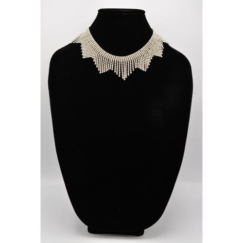 Vintage Kristall Fransen Halsband Halskette Strass Wasserfall Silber glänzend Y2K NOS - Bild 2 von 13