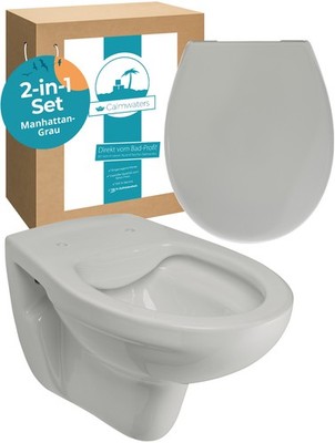 Hänge-WC Manhattan-Grau spülrandlos Set WC-Sitz Absenkautomatik Abnehmbar