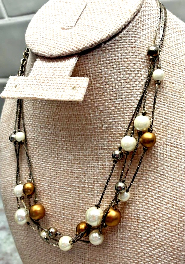 ¿JUSTIN GIUNTA? "Collar de cuentas de cobre para Target ~ tono plata y perlas de imitación 30-32""" Foto 3 de 4