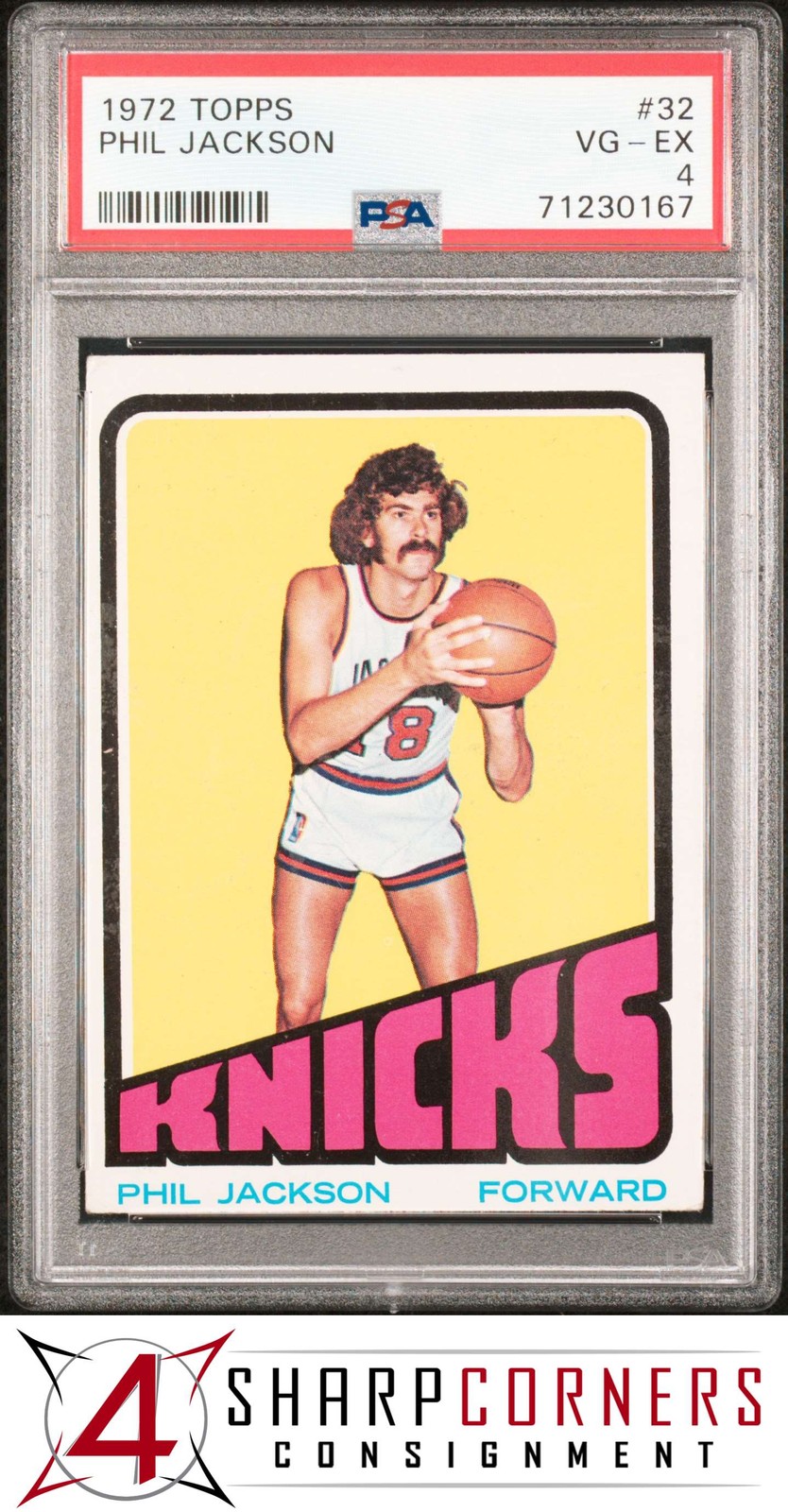 1972 TOPPS #32 PHIL JACKSON RC KNICKS HOF PSA 4