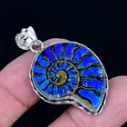 Blue Ammonite 925 Silver Plated Handmade Pendant of 1.82"