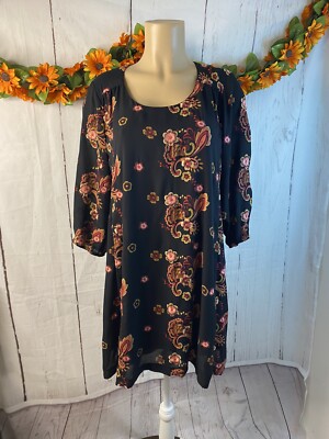 eci embroidered shift dress ECI New York Shift Dress Women's SZ Medium Black Floral Embroidered