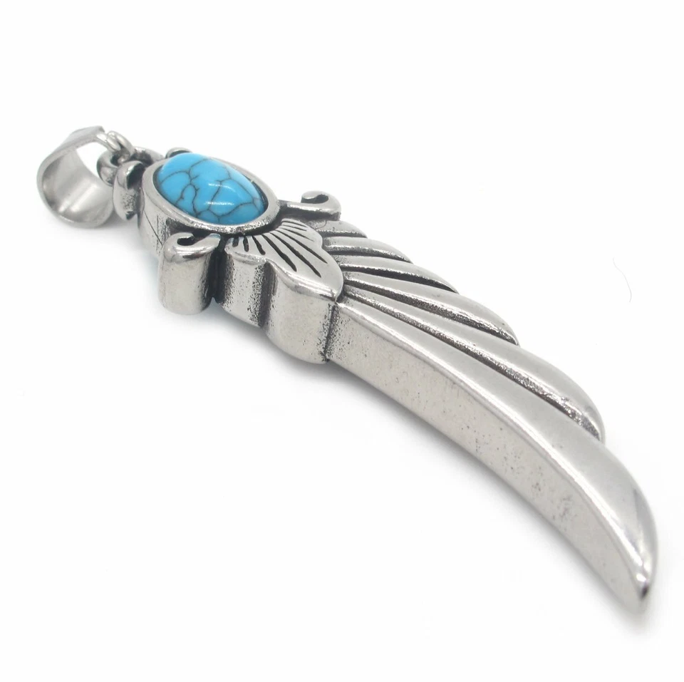 Collar colgante con dije de ala de ángel MENDEL para hombre acero inoxidable turquesa plata Foto 3 de 4