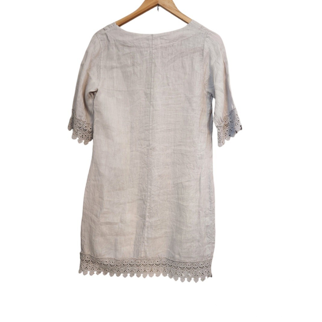 Alessia Pacini Linen Shift Dress Oatmeal Grey Made in Italy