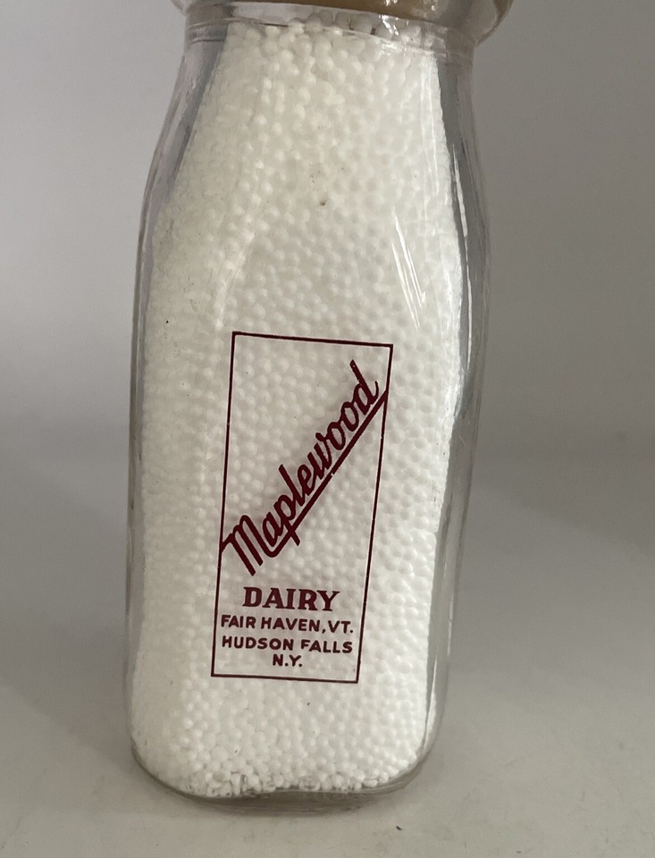 MAPLEWOOD DAIRY Half Pint Milk Bottle Fair Haven VT Hudson Falls NY w/ Match Cap eBay