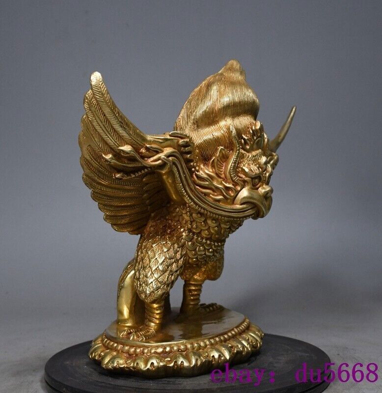 Chinese Tibetan Buddhism bronze Gilt Winged Garuda Bird God Tantra