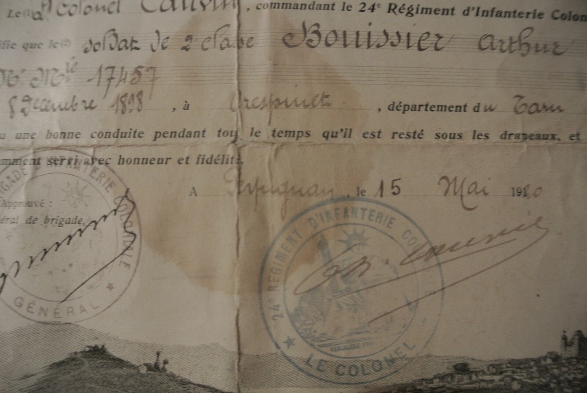 Certificat De Bonne Conduite Militaire - 8ème Régiment D'Infanterie Motorisé, Document Ancien France
