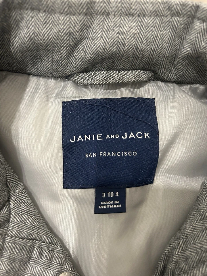 Chaleco Janie And Jack Niños 3-4 Niños Pequeños Gris Espiga Puffer Snap Up Foto 4 de 4