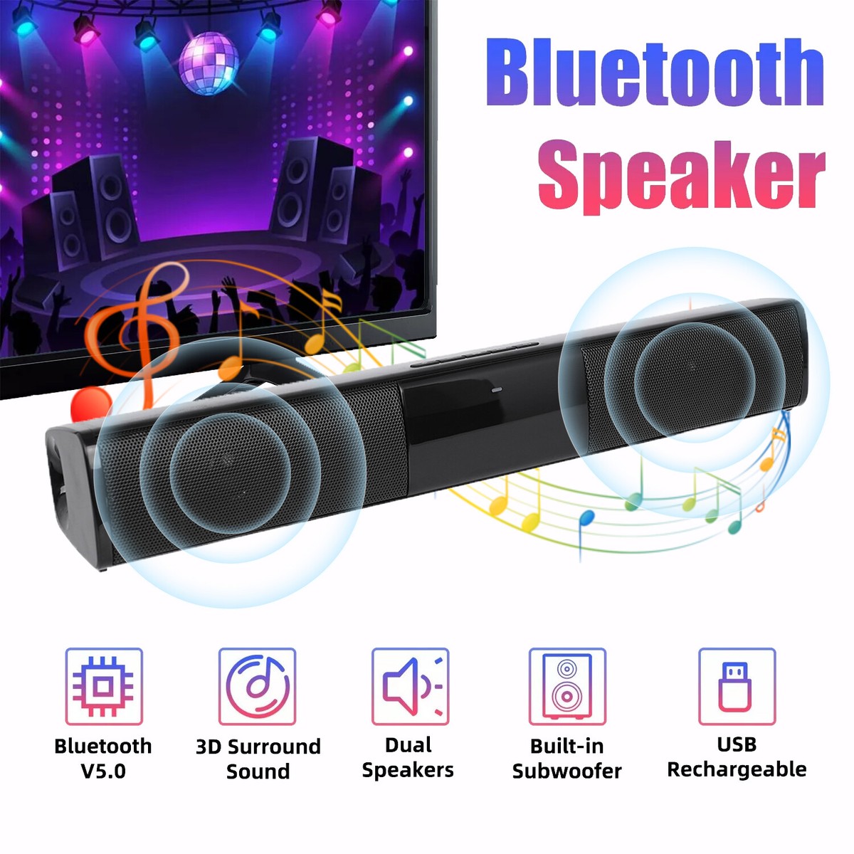 Powerful TV Sound Bar Home Theater Subwoofer Soundbar with Bluetooth  Wireless US