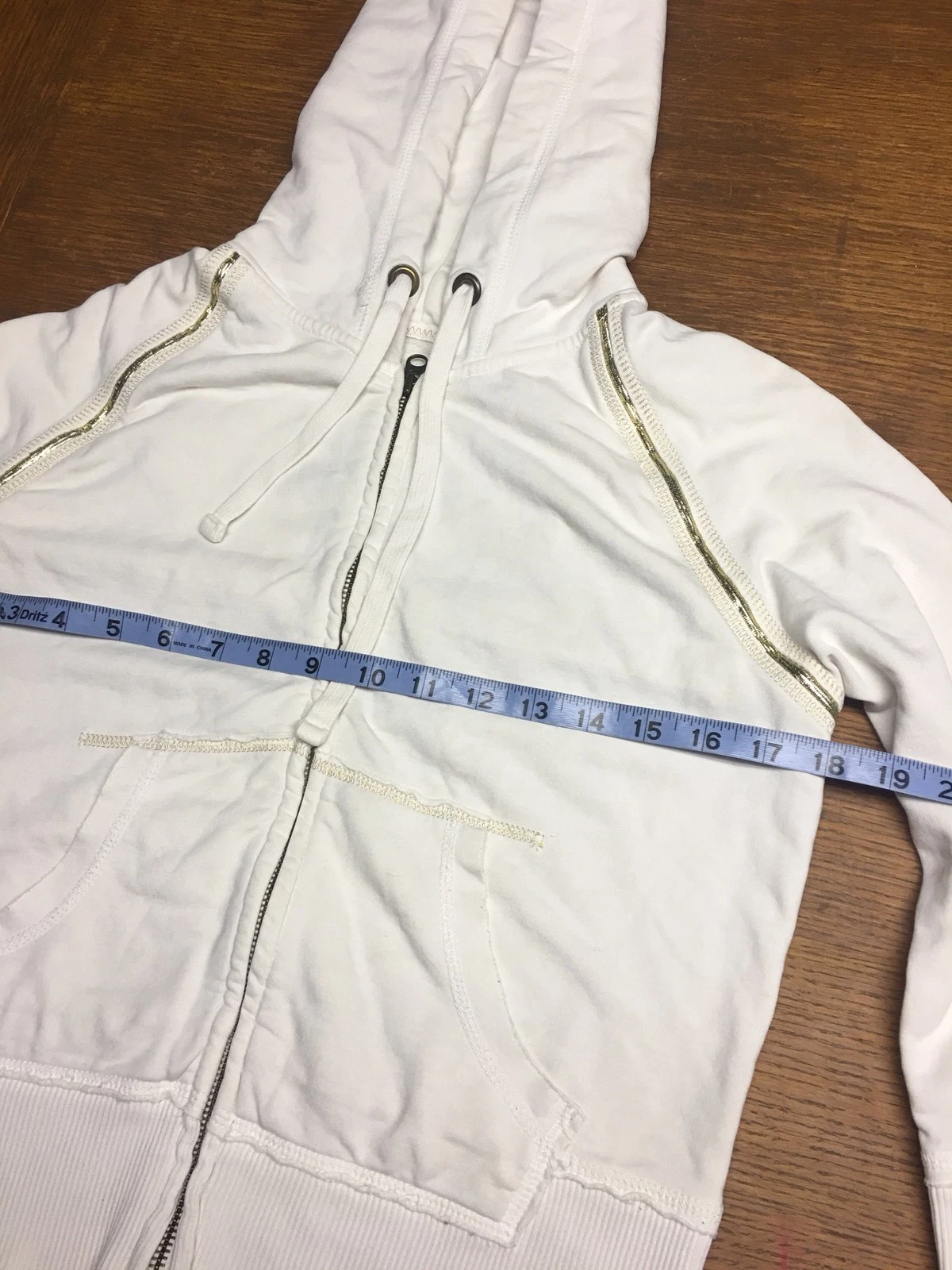 OFF WHITE Felpa con cappuccio GAP 1969 beige bianco sporco accenti oro taglia M maniche a 3 4