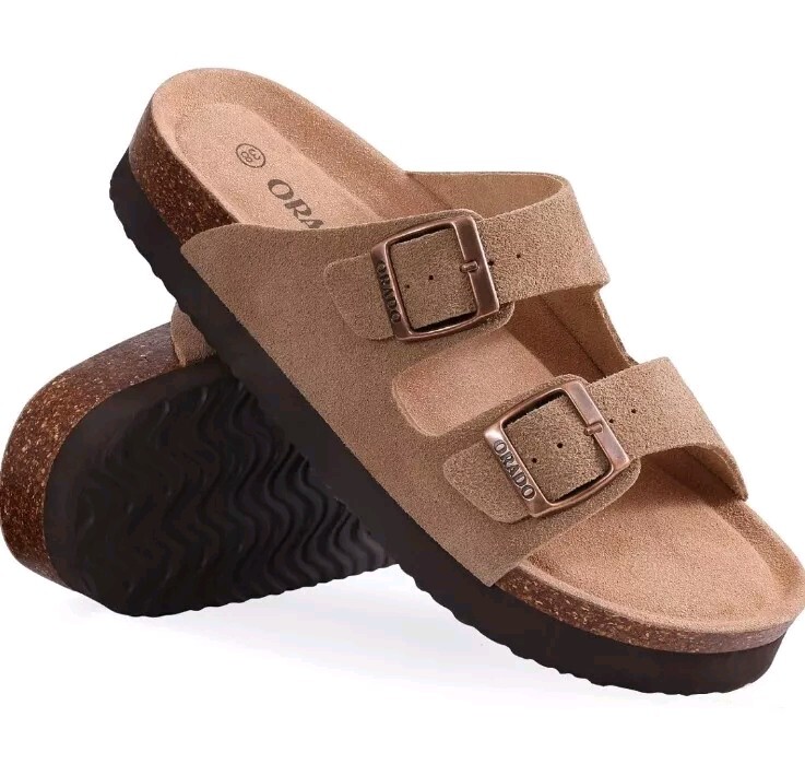 NEW ORADO Women's Suede Platform Sandals Soft Cork Footbed Slides Sz
