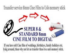 Standard 8mm / Super 8mm CINE FILM TO USB memory mp4 TRANSFER SERVICE CONVERSION