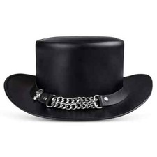Fashion Shapeable Black Genuine Leather Fashion Leather Top Hat
