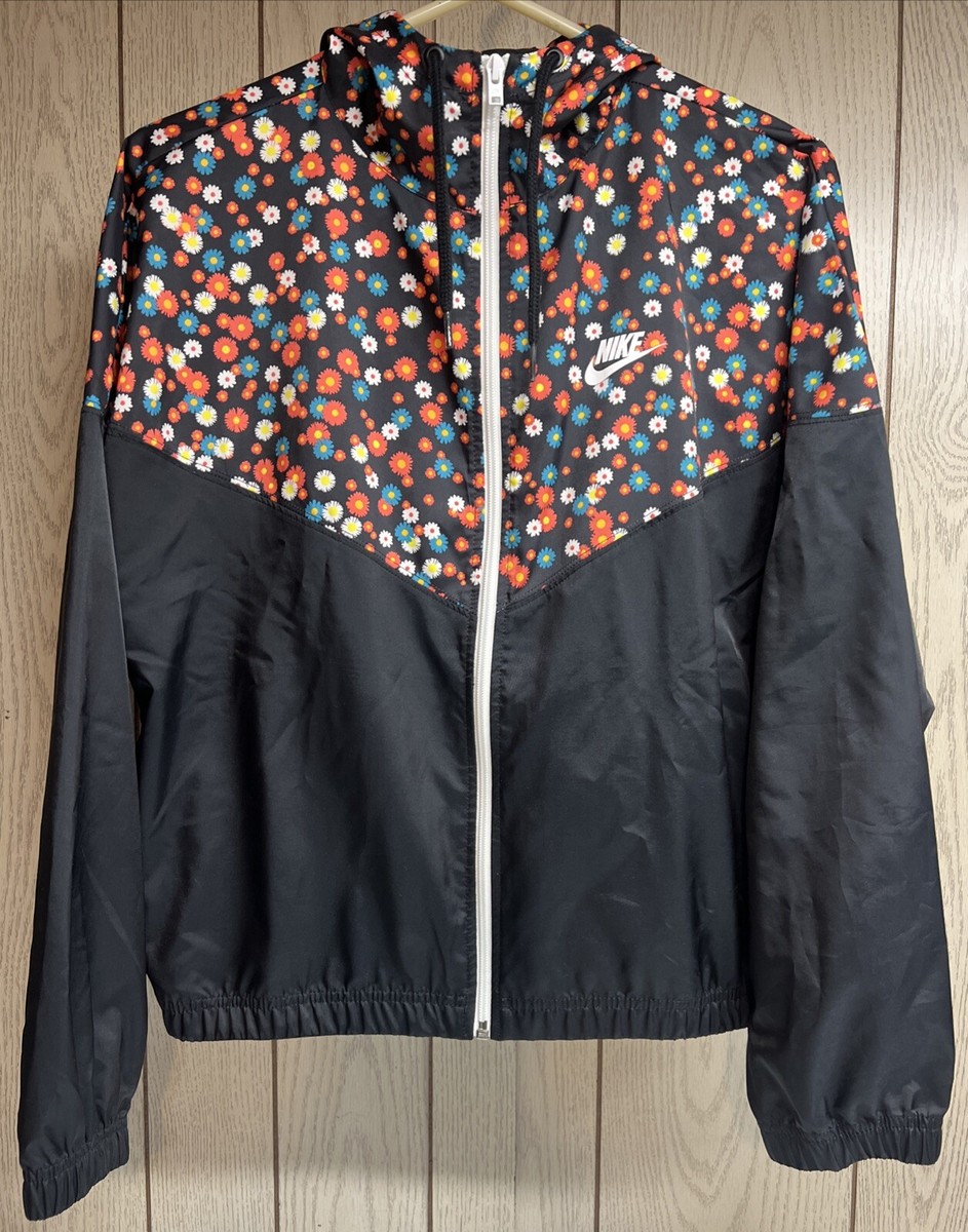 NIKE Women's Sportswear WINDRUNNER Windbreaker Track Jacket Black Flower XS